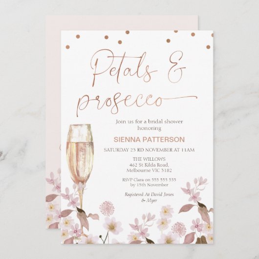 Roze Wildbloemblaadjes en Prosecco Vrijgezellenfee Kaart (Voorkant / Achterkant)