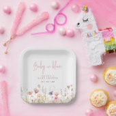 Roze Wildbloemen Baby in Bloom Baby shower Papieren Bordje (Feest)