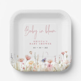 Roze Wildbloemen Baby in Bloom Baby shower Papieren Bordje