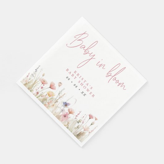 Roze Wildbloemen Baby in Bloom Baby shower Servet (Hoek)