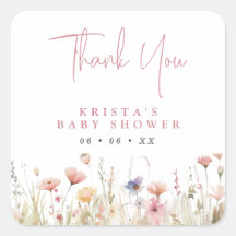 Roze Wildbloemen Baby shower Dank je wel Favor