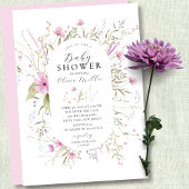 Roze Wildbloemen Baby shower Kaart