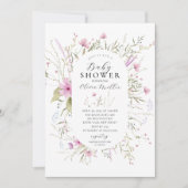 Roze Wildbloemen Baby shower Kaart (Voorkant)