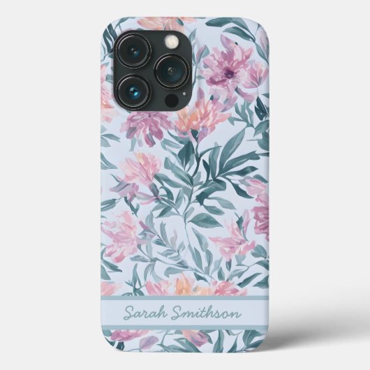 Roze Wildbloemen Babyblauw Stapelbloem Patroon Case-Mate iPhone Case (Achterkant)