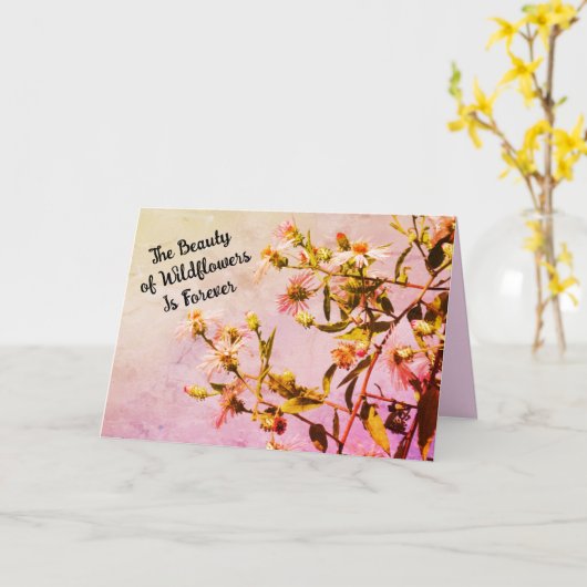 Roze  Wildbloemen  Birthday Kaart (Gele Bloem)