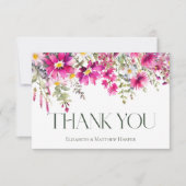 Roze Wildbloemen bloemenbruiloft dank u Kaart (Voorkant)