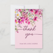 Roze Wildbloemen bloemenkalligrafie Dank u Kaart (Voorkant)