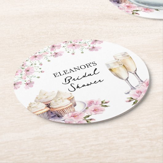 Roze Wildbloemen Champagne glazen en cupcakes Ronde Kartonnen Onderzetter (Gebogen)