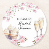 Roze Wildbloemen Champagne glazen en cupcakes Ronde Kartonnen Onderzetter (Voorkant)
