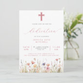 Roze Wildbloemen Cross & Script Baby Toewijding in Kaart (Staand voorkant)
