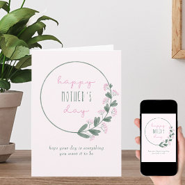 Roze Wildbloemen Eenvoudige Happy Moederdag kaart