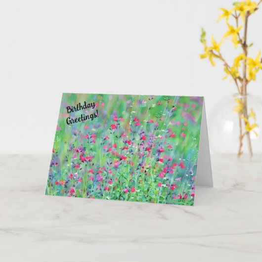 Roze Wildbloemen Floral Art Verjaardag Kaart (Gele Bloem)