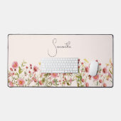 Roze Wildbloemen gepersonaliseerd Bureaumat (Keyboard & Muis)