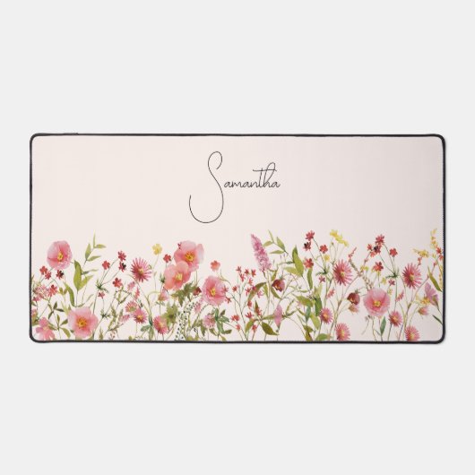 Roze Wildbloemen gepersonaliseerd Bureaumat (Voorkant)