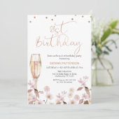 Roze Wildbloemen Glas 21e Verjaardag Uitnodiging (Staand voorkant)