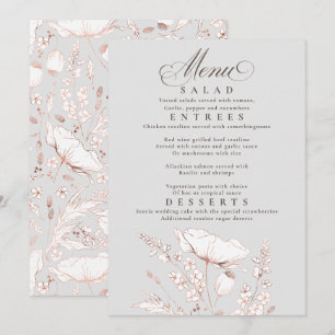 Roze Wildbloemen Grijs en Wit Bruiloft Menu Kaart
