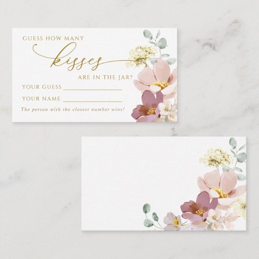 Roze Wildbloemen Hoeveel Kisses Douche Game kaart Plaatskaartje (Voorkant / Achterkant)