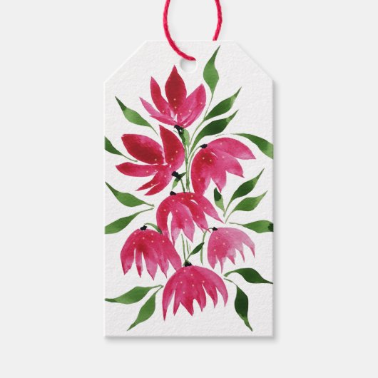 Roze Wildbloemen Losse Waterverf Kunst Cadeaulabel (Voorkant)