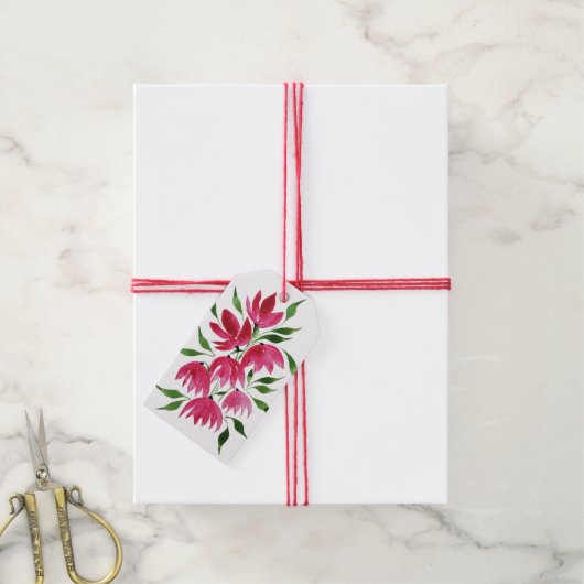 Roze Wildbloemen Losse Waterverf Kunst Cadeaulabel (Met Touw)