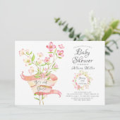 Roze Wildbloemen Meisjes Baby Douche Uitnodigingen (Staand voorkant)