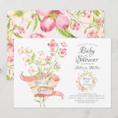 Roze Wildbloemen Meisjes Baby Douche Uitnodigingen (Voorkant / Achterkant)