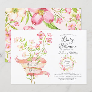 Roze Wildbloemen Meisjes Baby Douche Uitnodigingen