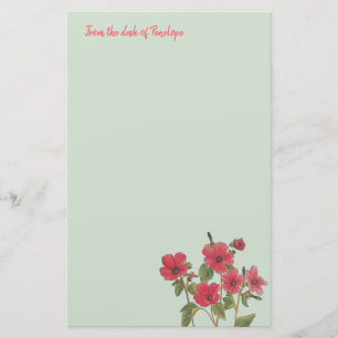 Roze Wildbloemen op Sage Groen met Naam Bloemen Briefpapier