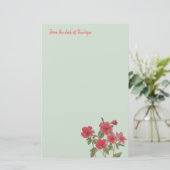 Roze Wildbloemen op Sage Groen met Naam Bloemen Briefpapier (Staand voorkant)