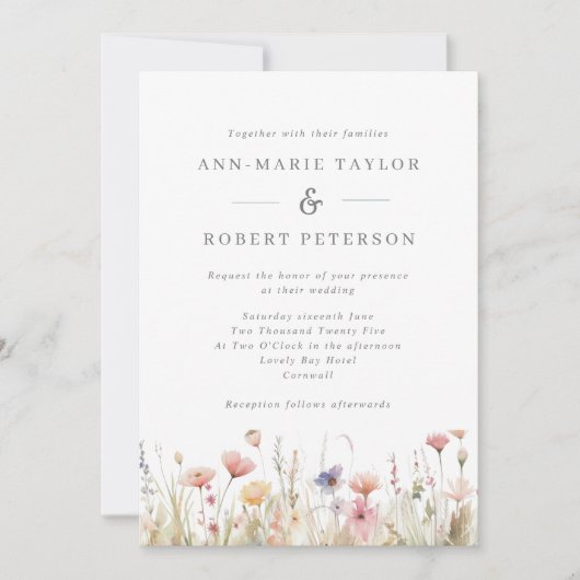 Roze Wildbloemen Rustieke lente bruiloft Kaart (Voorkant)