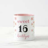 Roze Wildbloemen Sweet 16 Verjaardag Personaliseer Mok (Midden)