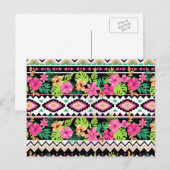 Roze Wildbloemen Tribal Patroon Briefkaart (Voorkant / Achterkant)