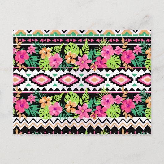 Roze Wildbloemen Tribal Patroon Briefkaart (Voorkant)