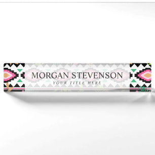 Roze Wildbloemen Tribal Patroon Naambordje