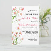 Roze Wildbloemen Virtual Sweet 16 Verjaardagsfeest Kaart (Staand voorkant)