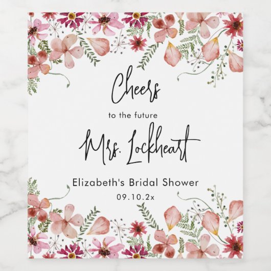 Roze Wildbloemen Vrijgezellenfeest Favor Wine Labe Wijn Etiket (Enkel label)