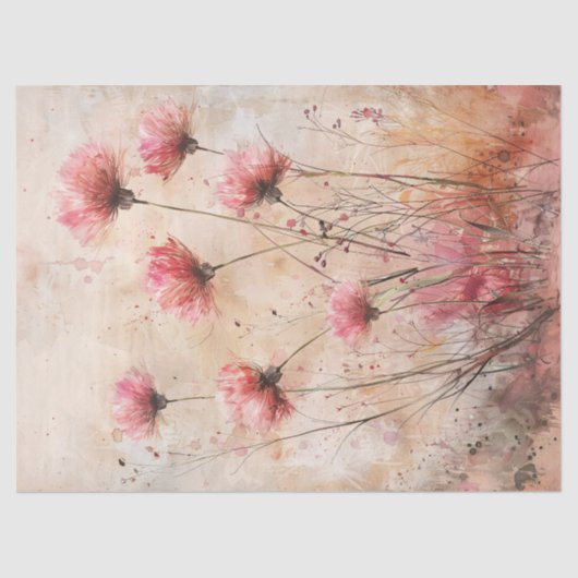Roze Wildbloemen Waterverf Decoupage Tissuepapier (Voorkant)