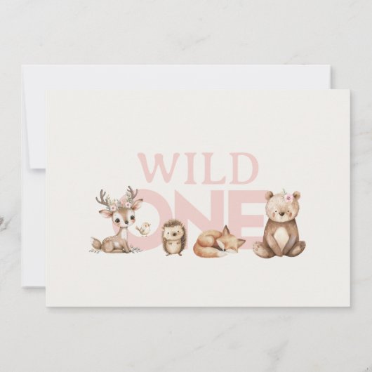 Roze Wildbloemen Woodland Wild Een 1e verjaardag Kaart (Achterkant)