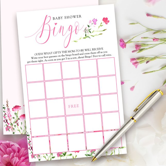 Roze Wilde Baby shower Bingo Game (Bingo Game Cards from my Pink Wildflower Collection. Message me to create co-ordinating items.)