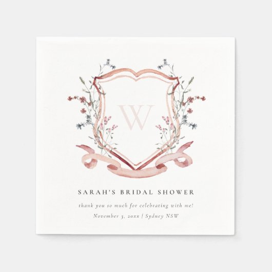 Roze wilde bloem aquarel kam Bridal Shower Servet (Voorkant)