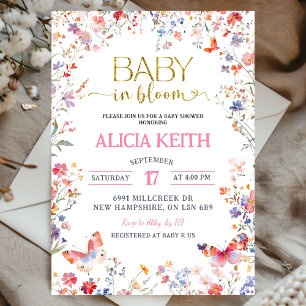 Roze wilde bloem baby in bloei baby shower kaart