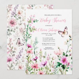 Roze Wilde Bloem Baby Shower Bloemrijke Tuin Kaart