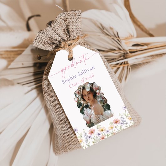 Roze wilde bloem bloei eindexamenfeest cadeaulabel