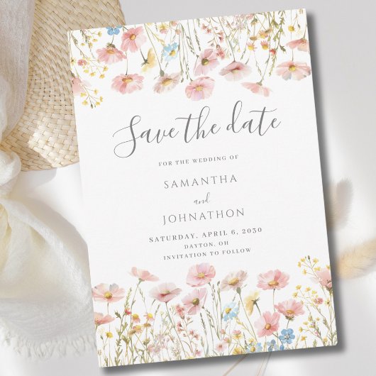 Roze wilde bloem bloemend huwelijks- save the date