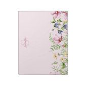 Roze wilde bloem bloemig monogram notitieblok (Linkerzijde)