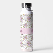 Roze wilde bloem bloemrijke chic monogramstijl waterfles (Links)