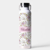 Roze wilde bloem bloemrijke chic monogramstijl waterfles (Voorkant)