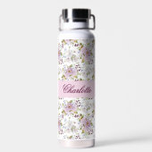 Roze wilde bloem bloemrijke chic monogramstijl waterfles (Achterkant)