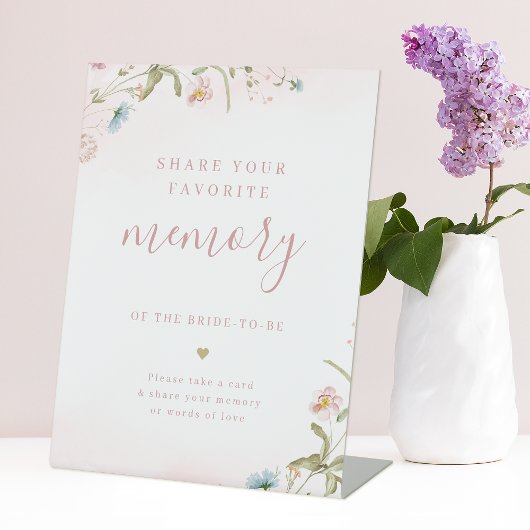 Roze wilde bloem boho deel een herinnering bruidsf reclamebord met voetstuk