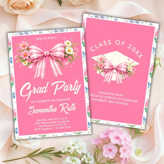 Roze Wilde Bloem Boog Afstudeerfeest Kaart