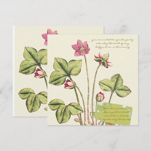 Roze Wilde Bloem Botanische  Diner Uitnodigingen (Voorkant / Achterkant)